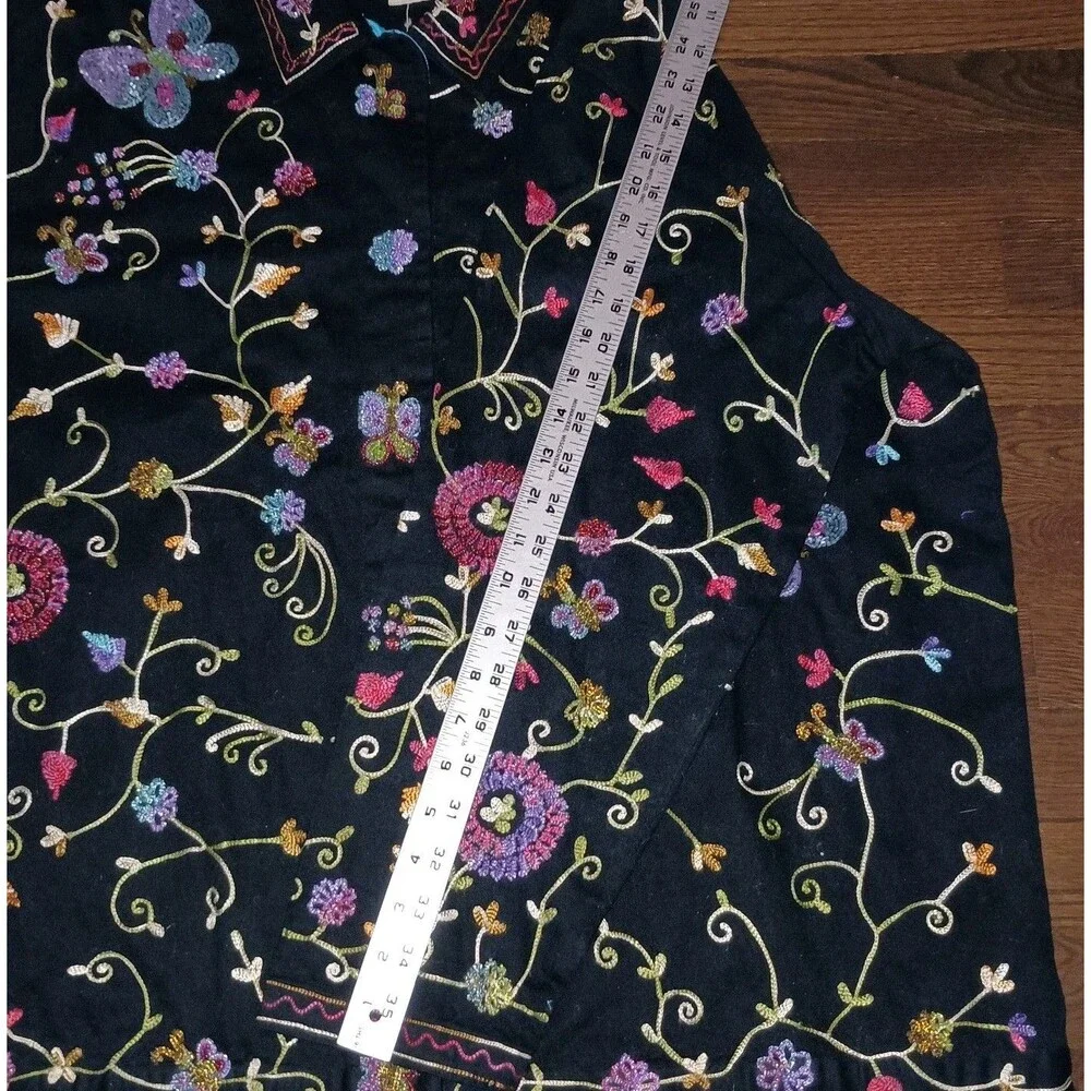 Quacker Factory Jacket Womens 1X 3/4 Sleeve Floral Butterfly Beaded Embellished